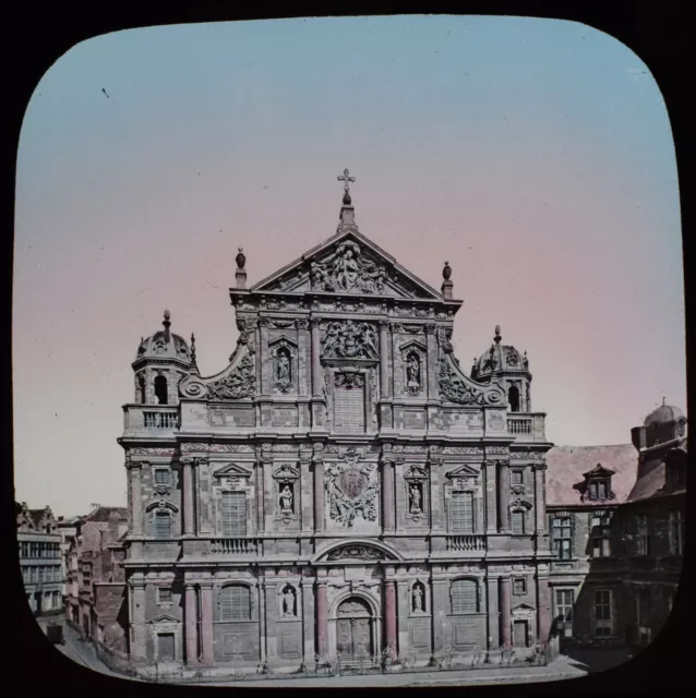 ANTIQUE Magic Lantern Slide ANTWERP JESUIT CHURCH C1888 VICTORIAN PHOTO BELGIUM