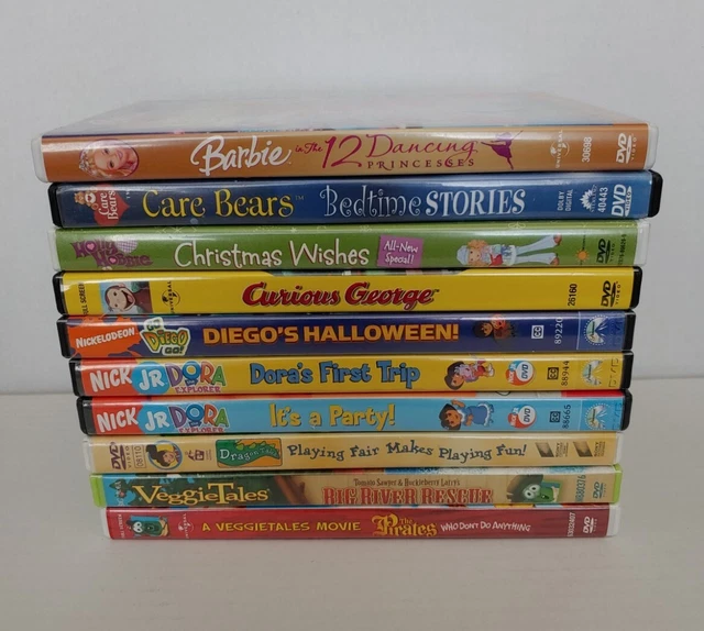 Lot of 10 Kid Friendly DVDs incl. Barbie, Curious George, Dora, Veggie Tales
