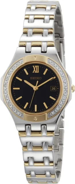 NEW* Seiko SXDB30 Womens Diamond Black Dial Stainless Steel Two-Tone Dress Watch