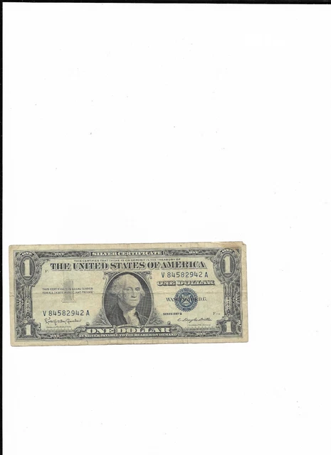 1957 One Dollar Blue Seal Series B Note Silver Certificate Old US Bill $1 Money
