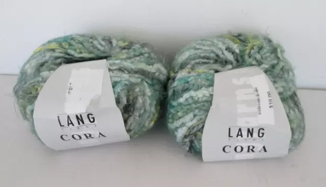 2 Balls Lang Yarns Cora Polymid Microfaser Green Gray Yellow White #4? 2 Balls Lang Yarns Cora Polymid Microfaser Green Gray Yellow White #4?