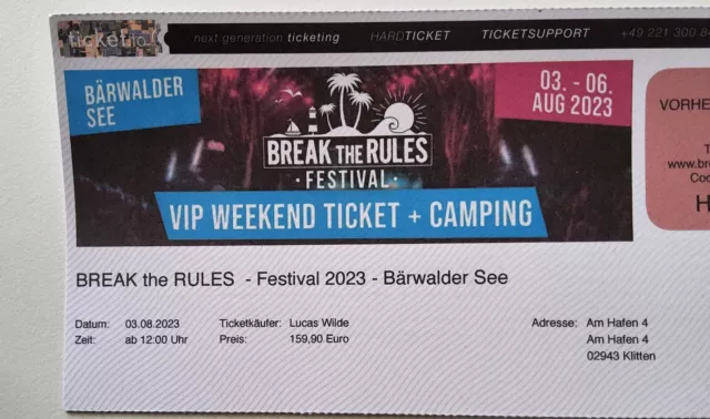 Break The Rules VIP Ticket mit Camping - Bärwalder See 2023