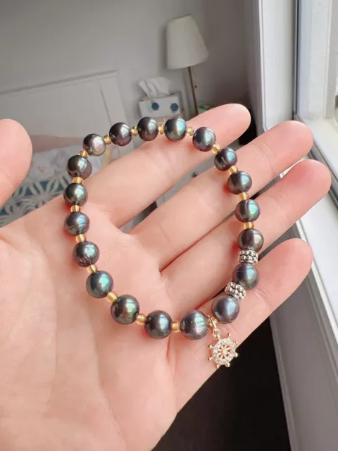 Beautiful Natural Real Black Pearl Beaded Bracelet