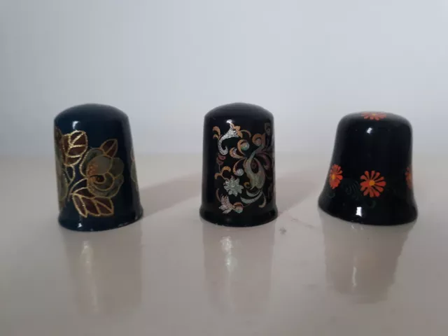 Bundle of Black and Blue Hand Painted/Decorated Thimbles flowers gold ornate