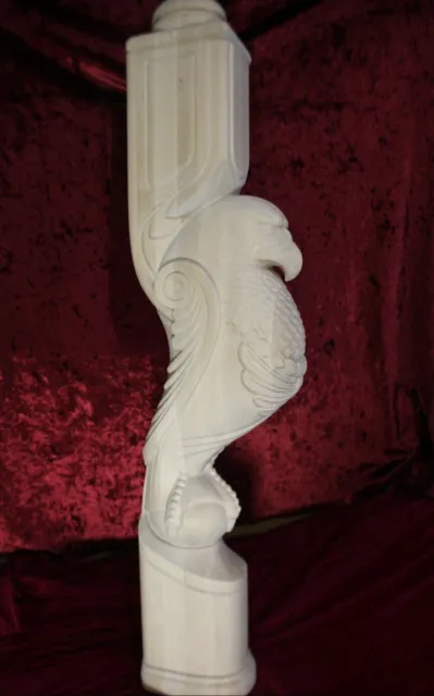 Wooden stairs Baluster, Newel, unique carved eagle statue, decorative element. 3
