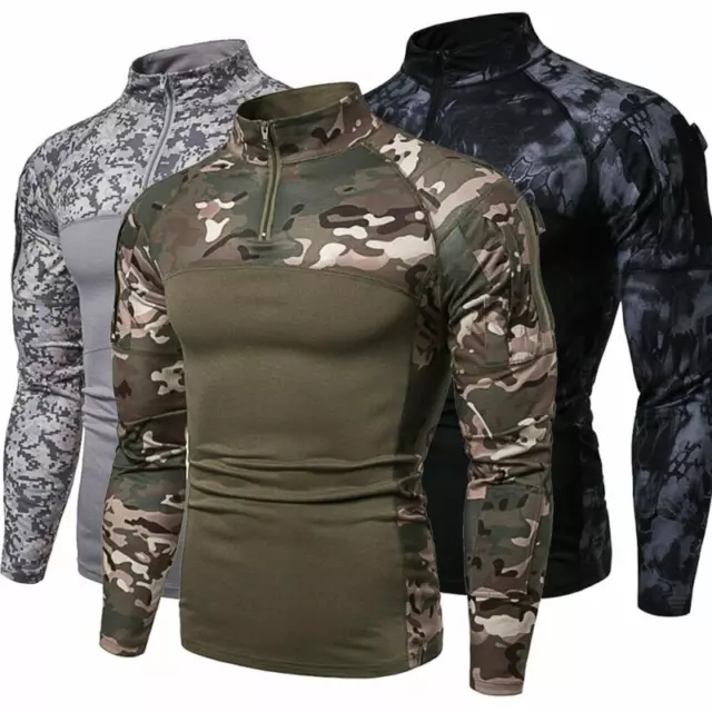 Ropa militar táctica de camuflaje para hombre, Camiseta ajustada de manga larga