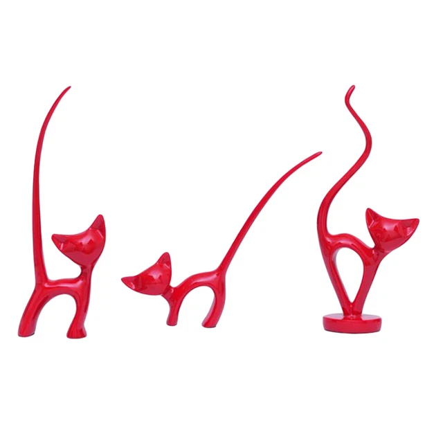 1 Juego de Gato Rojo Forma Decoración Hogar Adornos Hogar Interior Decoración