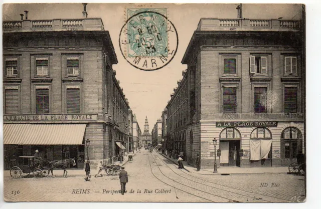 REIMS - Marne - CPA 51 - Les rues - rue Colbert - Pharmacie place Royale