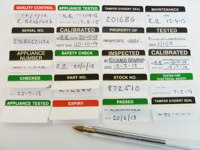 Write & Seal Tamper Evident,  Passed, Tested, Electrical & Calibrated Labels