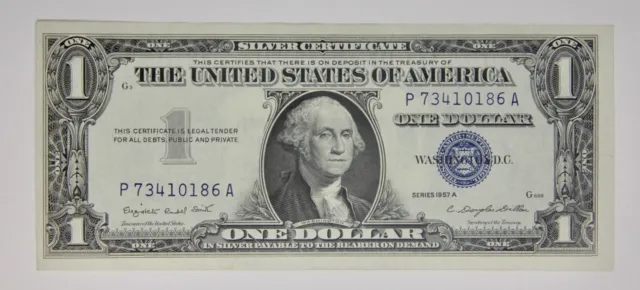 Series 1957A $1.00 Silver Certificate Blue Seal, Narrow, Beautiful AU Circulated