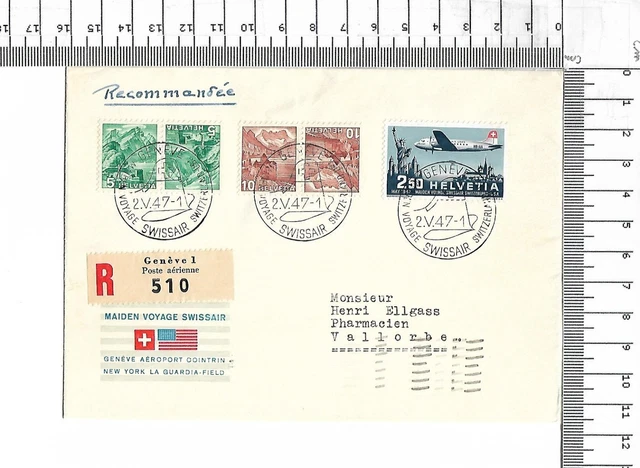 2.v.47 reco R Geneve Swissair Maiden Voyage USA New York Washington CH ; 61706