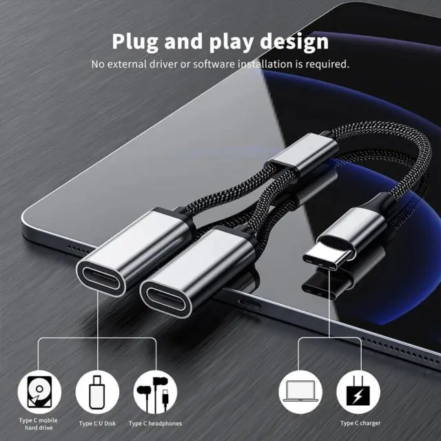 USB C Stecker auf zwei USB C Buchse Splitter Hub Kabel für Typ-C Ladegerät Power