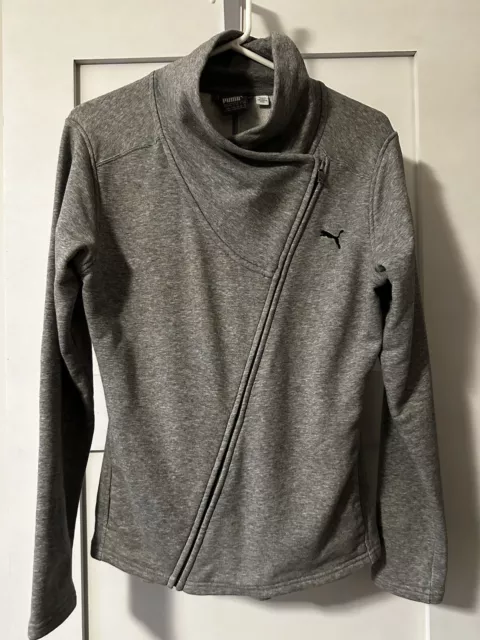 Puma Womens Full Zip Up Sweatshirt Long Sleeve Mock Neck Logo Gray Size Small