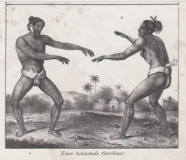 Micronesia Ethnologie Bailarín Original Litografía Völkergalerie 1840