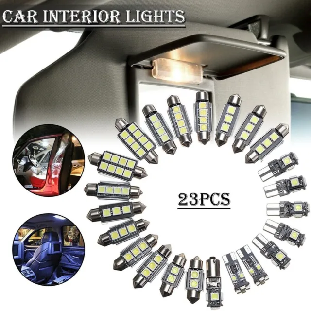 23PC LED White Interior Map Dome Trunk License Plate Lamps Kit Light Bulb Light