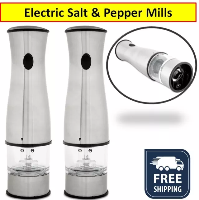 2x Electric Salt and Pepper Mills Battery Operated Grinders Set Herb Grinding