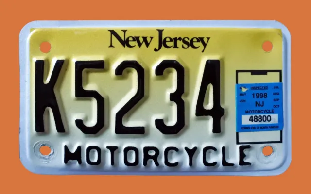 1998 New Jersey Motorcycle Cycle License Plate " K 5234 " Nj  Goldfinch Reflect