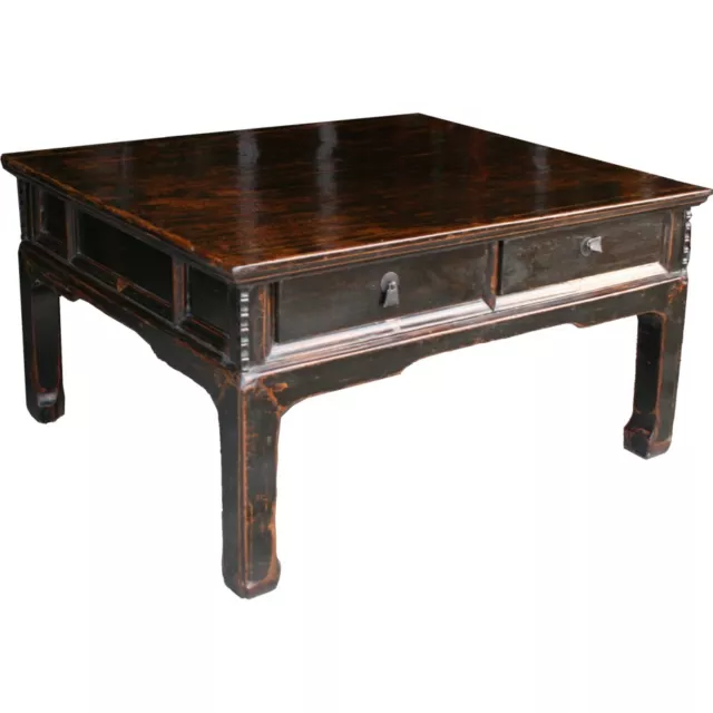 Antique Chinese Old Black Coffee Table with Four Drawers (10-098B)