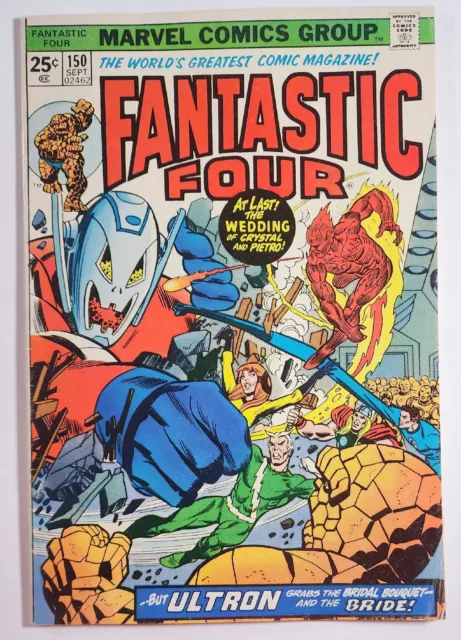 FANTASTIC FOUR #150 FN/VF marriage of Quicksilver & Crystal Ultron 1974 Marvel