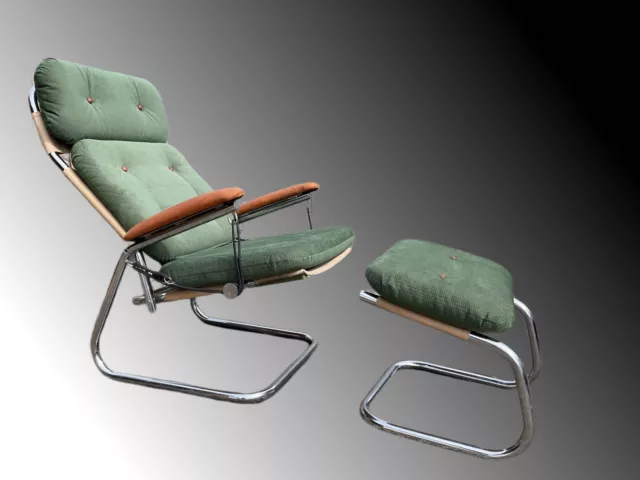 Mid-century Armchair With Ottoman In Bauhaus Style