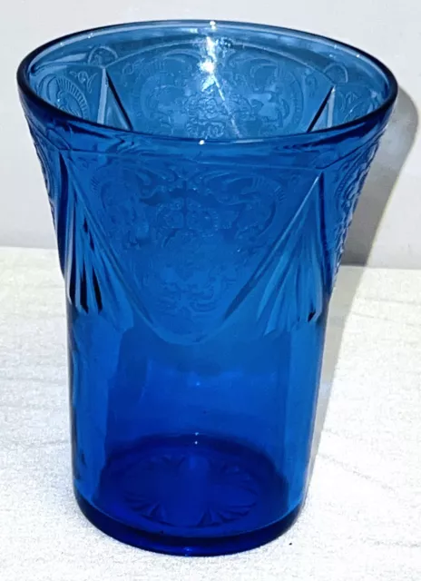 Hazel Atlas ROYAL LACE COBALT BLUE 4 1/8" - 9 oz WATER TUMBLER