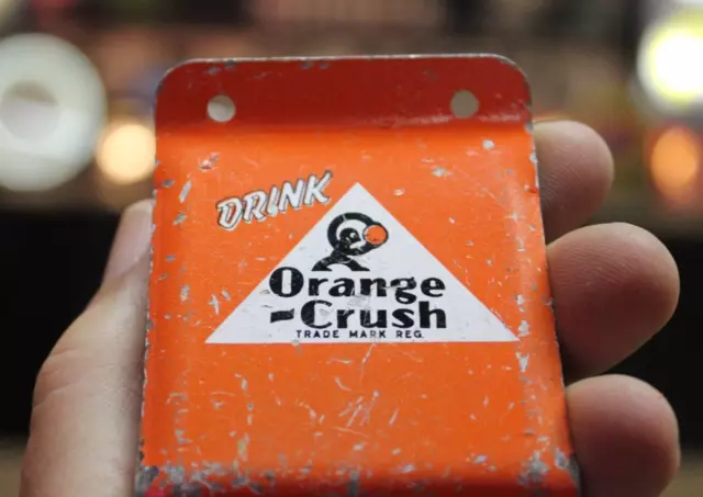 RARE 1930s ENJOY ORANGE CRUSH PAINTED METAL BOTTLE OPENER SIGN CRUSHY SODA POP