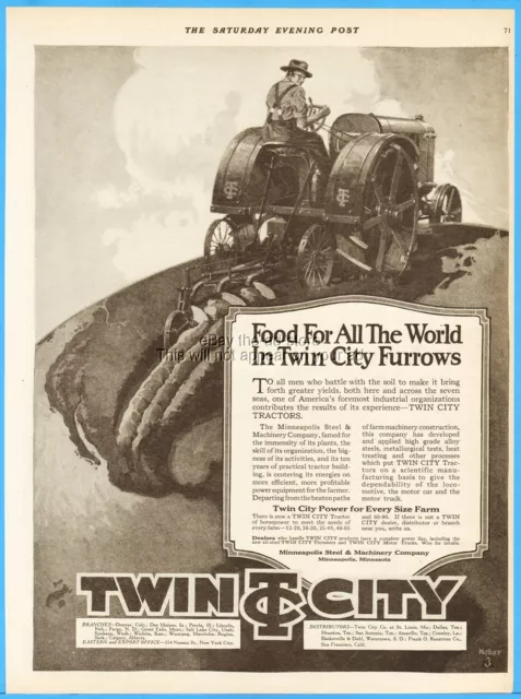 1919 Minneapolis Steel & Machinery Co Ad Twin City Farm Tractor Food For World