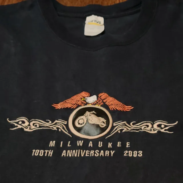 2003 Harley Davidson 100th Anniversary Shirt Milwaukee Biker Mens XL Embroidered