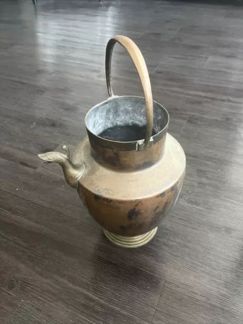 Vintage Large hand made Brass/Copper?  pitcher jug with Ornate spout & handle
