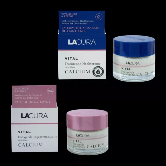 SET Lacura Anti Aging Gesichtspflege, Tages- & Nachtcreme Vital mit Calcium