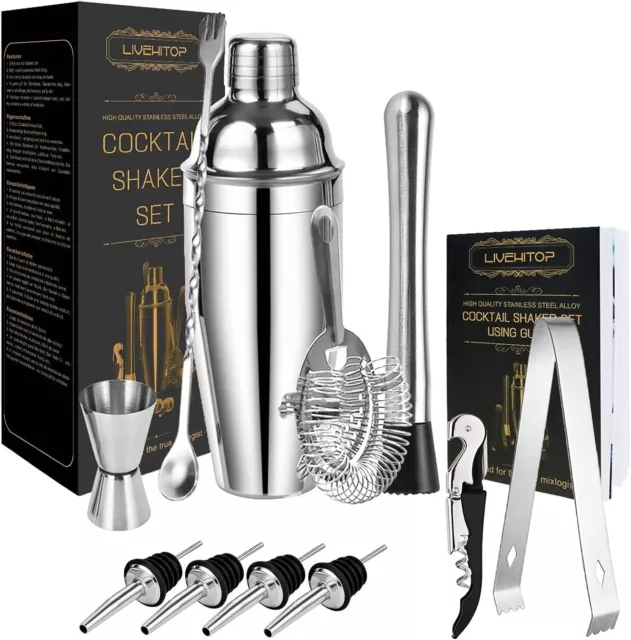 LIVEHITOP Cocktail Set, Edelstahl Cocktail Mix Set mit 750 ML Cocktail Shaker