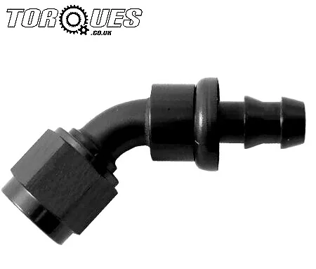 AN -6 (6AN AN6) 45 Degree 8mm 5/16" Barb Push on Hose Fitting in Black