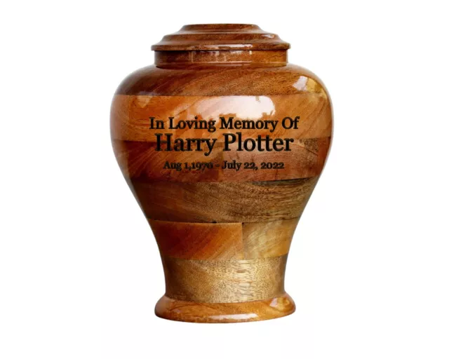 Urn For Human Ashes, Wooden Adult Size Hand Turned Mango Funeral Cremation Urn