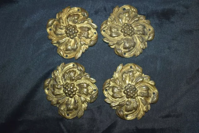 Antique Victorian Ornate Brass? Decorative Fittings Plaques Hardware Lot of 4