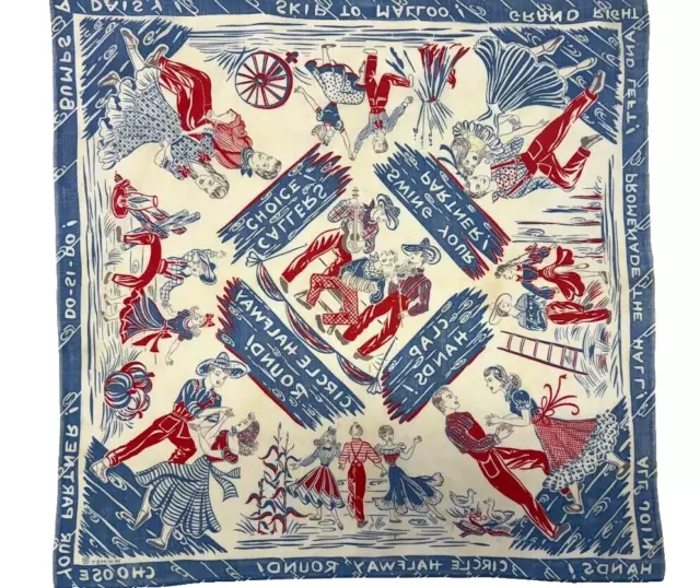 Vintage 1950s bandana scarf by Whimsy Blue Red square dance rockabilly  24"