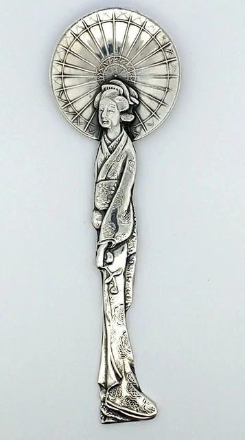 Japanese Sterling Silver 950 Geisha Woman Shaped Parasol Spoon 13.9 Grams.