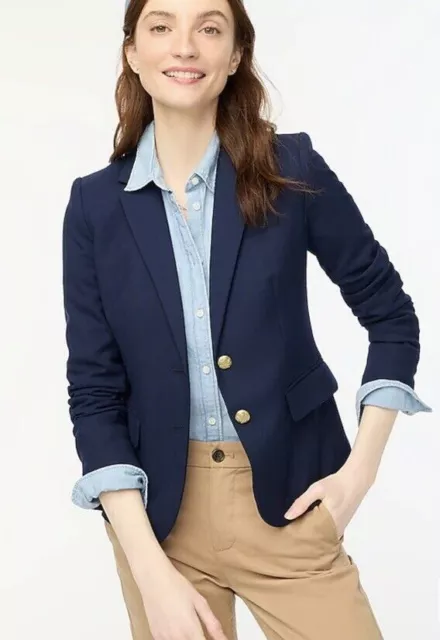 J. Crew Schoolboy Blazer Jacket Sz 2 Womans Single Breasted Navy Blue Wool Blend