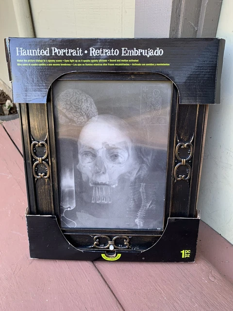 Gemmy Halloween 15x12 Haunted Talking Portrait Face Skull Red Eyes Motion Sensor