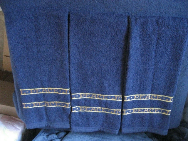SET OF THREE Dark Blue Kitchen Dish Hand Towels Cloths by