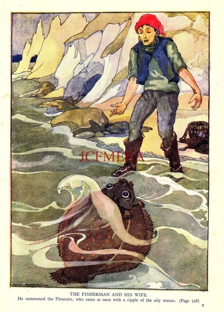 'THE FISHERMAN & His Wife' Children's Bookplate 1935 Anne Anderson ...