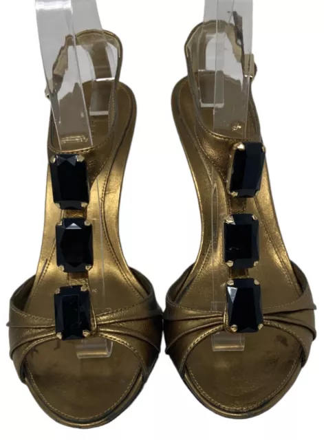 Karen Millen Size 6 Women’s Gold Jewels Leather T-Strap Heels 37 EU Dress Shoes