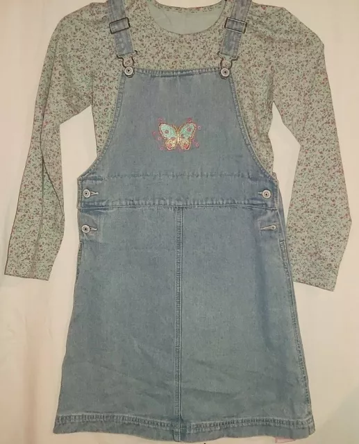 Girls M&S 2 Piece Denim Pinafore Dress With Matching Top Age 11 Years BNWT