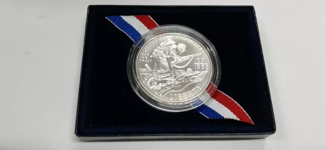 1991-1995-D World War II 50th Anniversary Commemorative UNC Silver Dollar in OGP