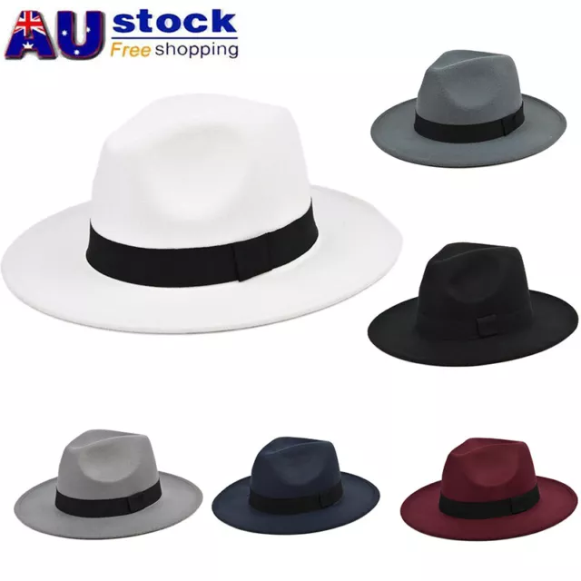 Classic Men Women Hard Felt Hat Wide Brim Fedora Trilby Panama Hat Jazz Cap NEW