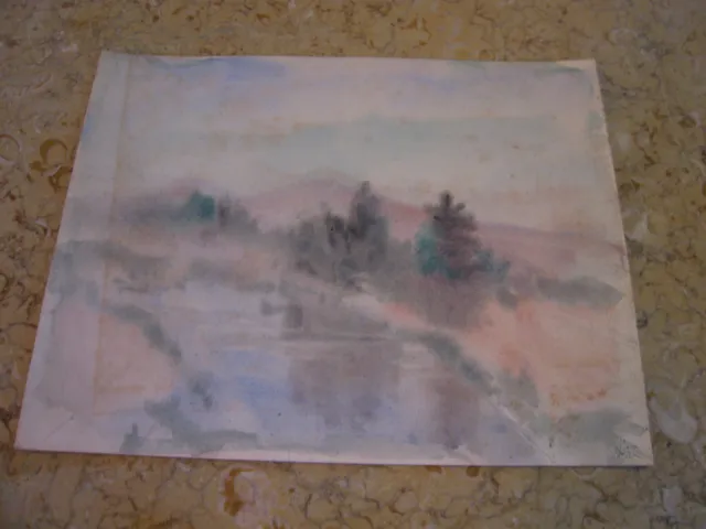 Vtg Antique Early 20th Cent. E A Trego Watercolor Painting & Pastel Landscape