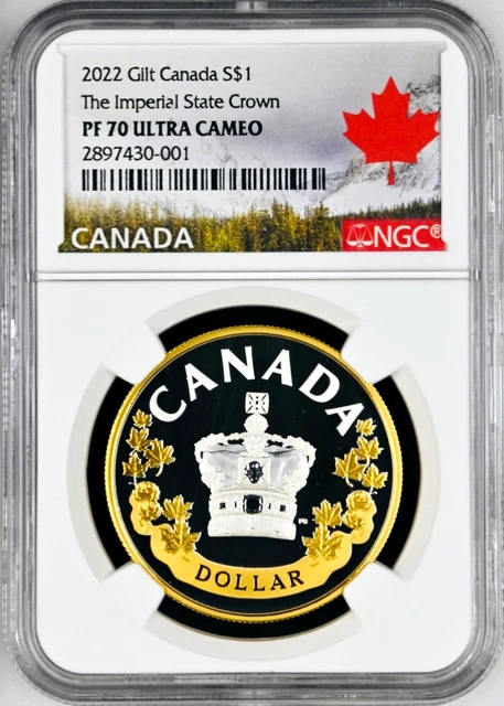 2022 大英帝国王冠 Gilt $1 プルーフ銀貨 NGC PF70UCFR② 2022 CANADA $1 IMPERIAL STATE CROWN GILT Silver 1 Oz NGC