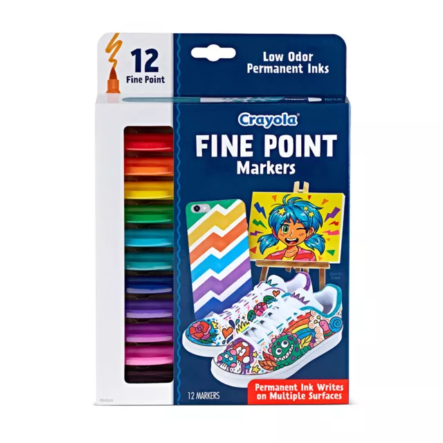 12pc Crayola Kids/Childrens Creative Permanent Fine Point Drawing Markers 96m+