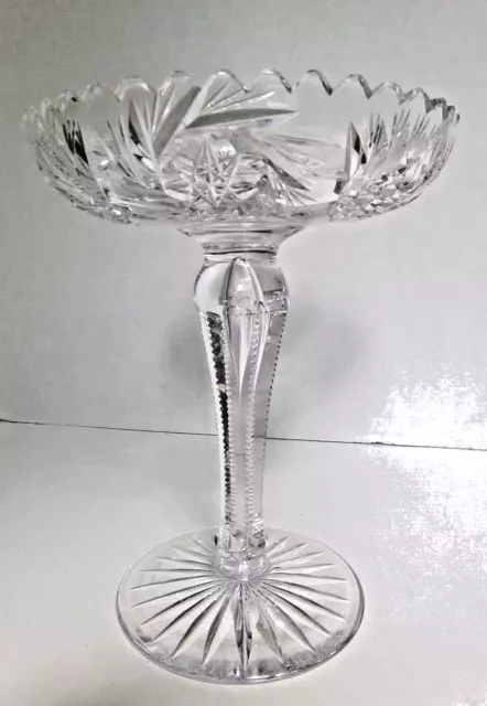 Vintage American Brilliant Period Cut Crystal Glass Compote Candy Dish 7 3/4”