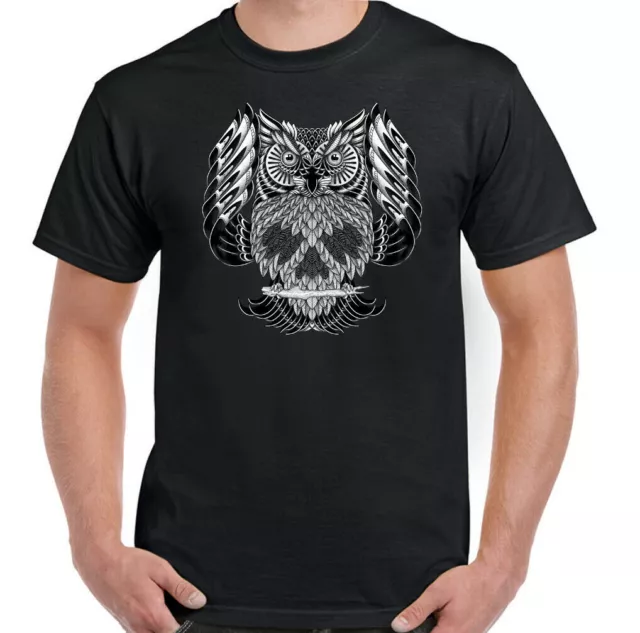 Owl Skull T-Shirt Mens Gothic Biker Tattoo Motorbike Motorcycle Rock Music Top