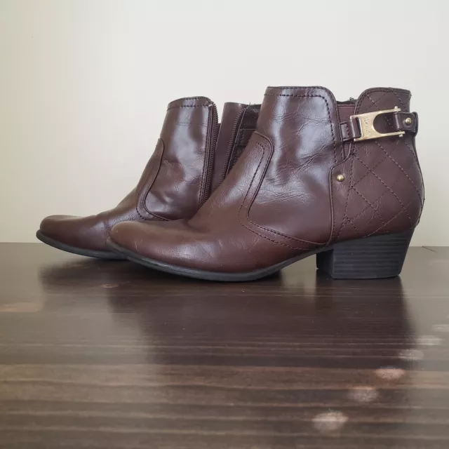 Unisa Womens Ankle Boots Size 8m Brown, Side Zip With 1.5" Heel